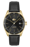 Lacoste Men's Boston Automatique Black Leather Strap Watch 40mm In Black