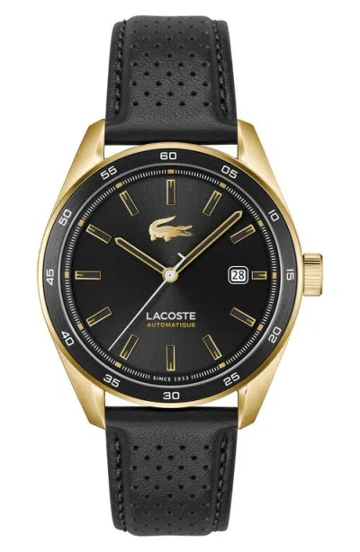 LACOSTE LACOSTE BOSTON AUTOMATIQUE LEATHER STRAP WATCH, 40MM
