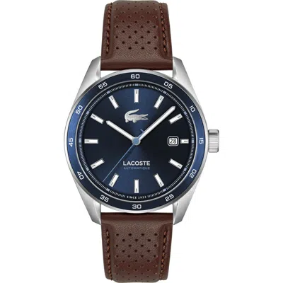 Lacoste Boston Automatique Leather Strap Watch, 40mm In Blue
