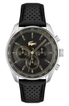 Lacoste Boston Chronograph Leather Strao Watch, 42mm In Black