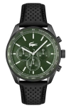 Lacoste Men's Boston Chronograph Black Leather Strap Watch 42mm In Black/green