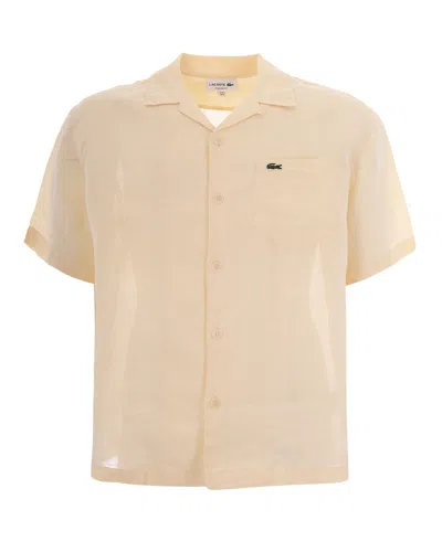Lacoste Bowling Collar Linen Shirt In Multi
