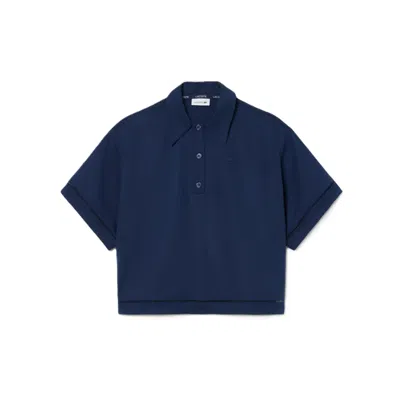 Lacoste Boxy Cropped Short-sleeved Polo Shirt With Classic Collar In Blue