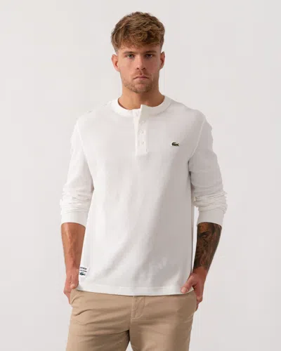Lacoste Boxy Tunisian Neck Knit T-shirt In White
