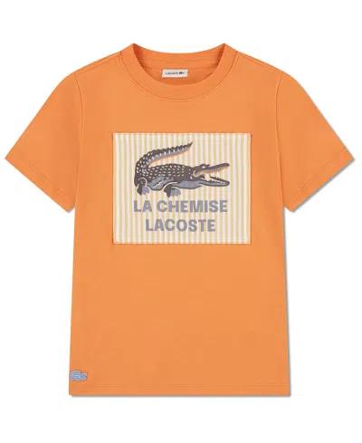 Lacoste Kids' Boys' 10-16 Applique Detail Crewneck T-shirt In Orange