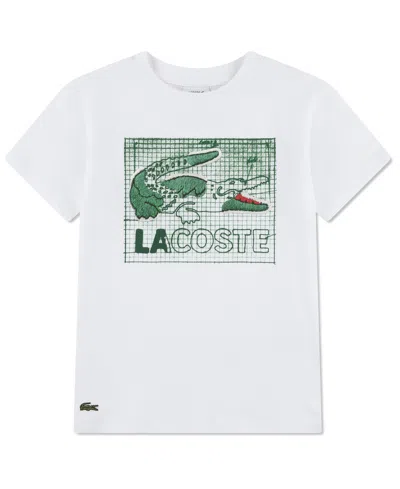 Lacoste Kids' Boys' 10-16 Textured Graphic Print Crewneck T-shirt In White