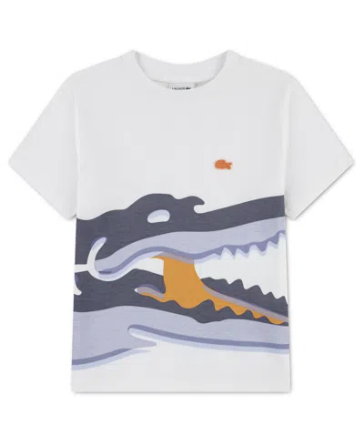 Lacoste Kids' Boys' 10-16 Watercolor Croc Crewneck T-shirt In White