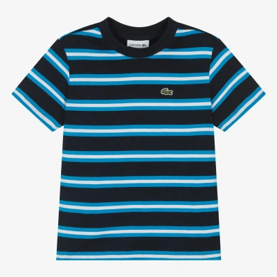 Lacoste Kids' Boys Blue & White Striped Cotton T-shirt