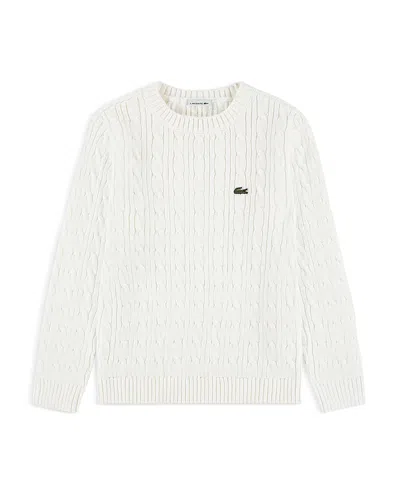 Lacoste Boys' Cable Knit Crewneck Sweater - Big Kid In White
