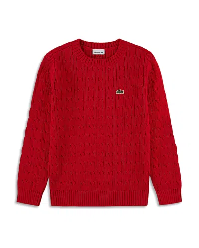 Lacoste Boys' Cable Knit Crewneck Sweater - Big Kid In Red