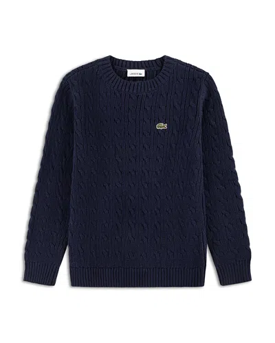 Lacoste Boys' Cable Knit Crewneck Sweater - Big Kid In Marine