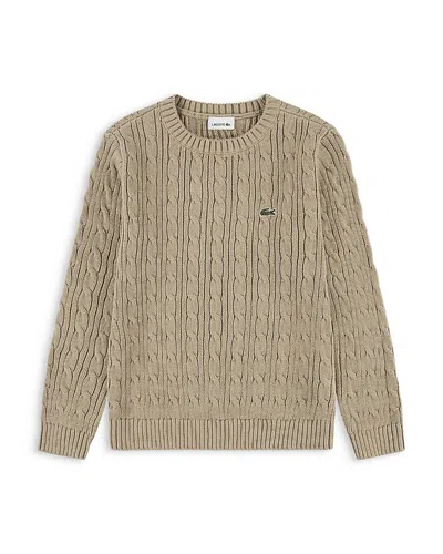 Lacoste Boys' Cable Knit Crewneck Sweater - Big Kid In Brown