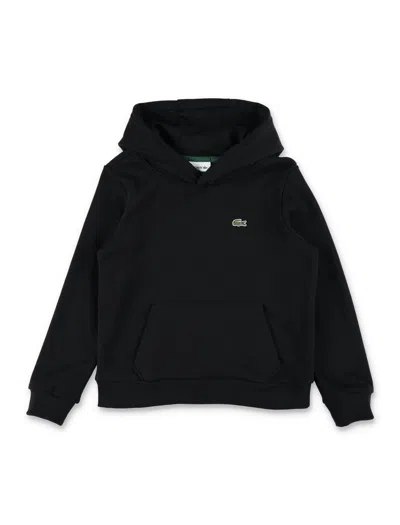 Lacoste Boys Classic Hooded Cotton-poly Hoodie With Embroidered Crocodile Logo In Nero