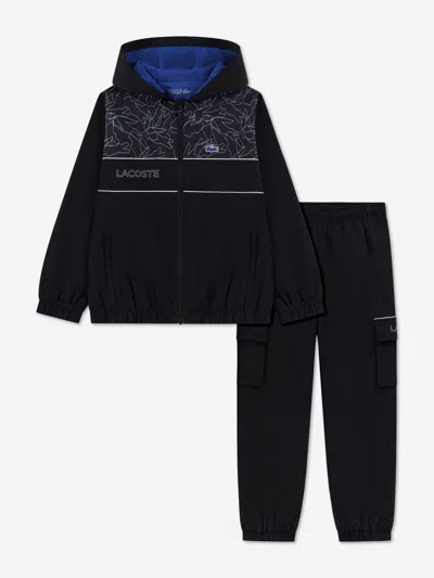 Lacoste Babies'  Boys Mesh Lined Diamond Taffeta Tracksuit In Black