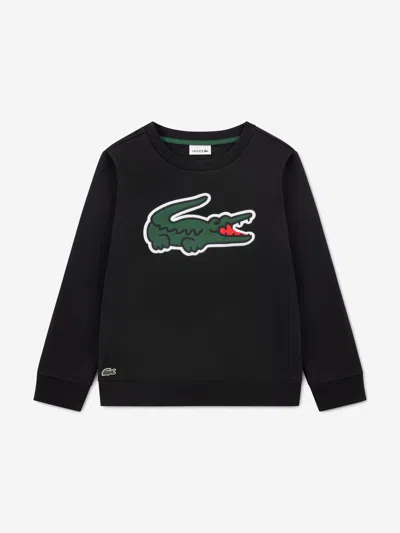 Lacoste Kids'  Boys Pique Applique Fleece Crew Sweatshirt In Black