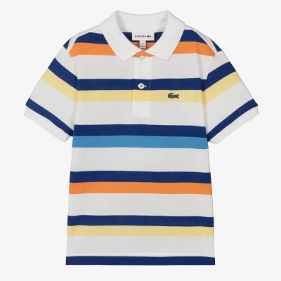Lacoste Kids' Boys White Striped Cotton Piqué Polo Shirt
