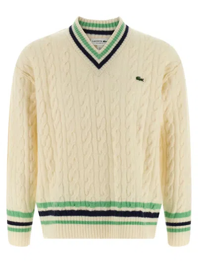 Lacoste Braided Wool Sweater Sweaters And Cardigans White In Neutral