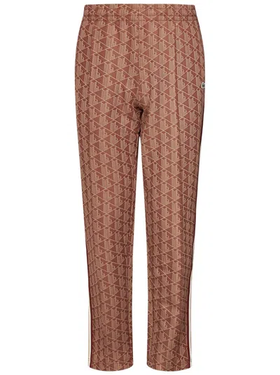 Lacoste Brown Jacquard Monogram Trousers With Side Stripes