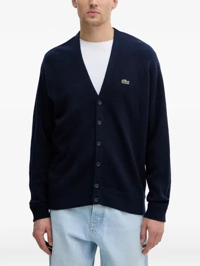 Lacoste Button Crocodile-embroidered Cardigan In Blue