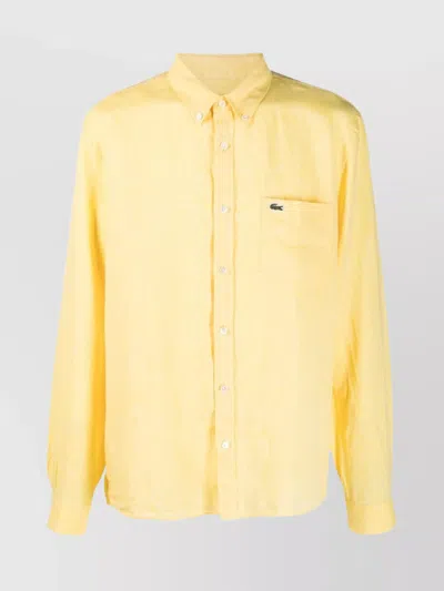 Lacoste Button-down Collar Linen Shirt In Yellow