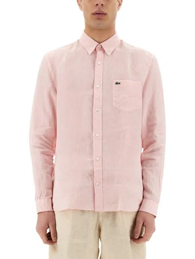 Lacoste Button-down Cotton Shirt In Pink