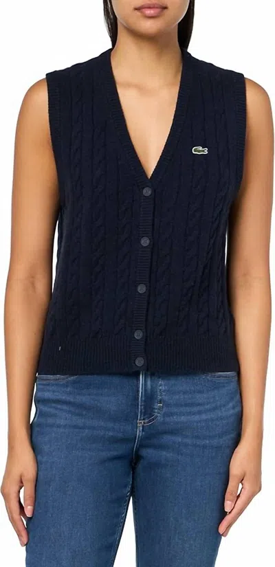 Lacoste Button Front Vest In Navy Blue In Black