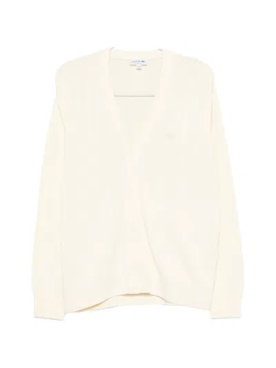 Lacoste Button Ribbed Cardigan In Pink
