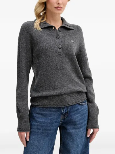 Lacoste Button Sweater In Gray