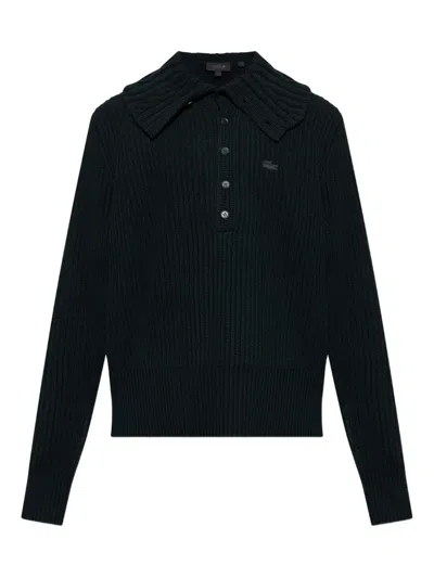 Lacoste Buttoned-collar Sweater In Black