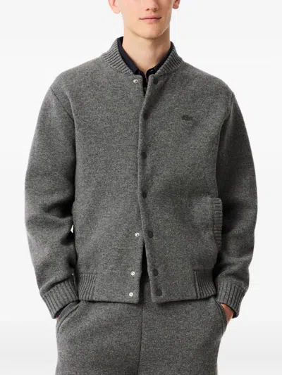 Lacoste Buttoned-knitted Bomber Jacket In Gray