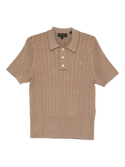 Lacoste Cable-knit Polo Shirt In Brown