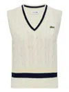 Lacoste Cable-knit V-neck Top In White