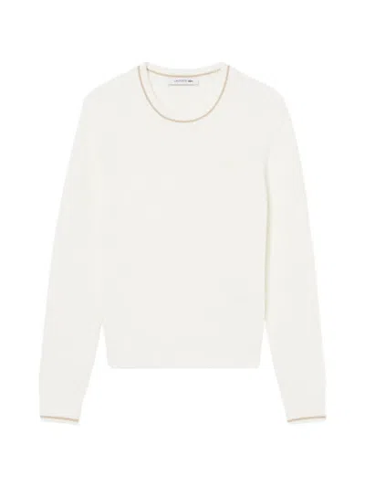 Lacoste Cable-knit Contrast-trim Sweater In White