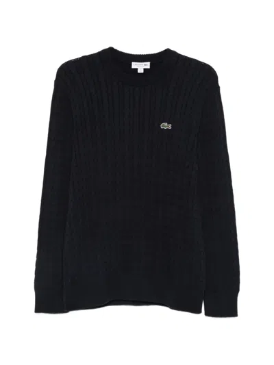 Lacoste Cable-knit Logo-patch Sweater In Black