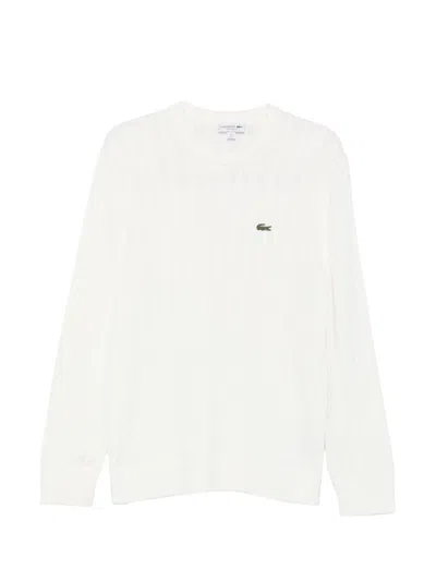 Lacoste Cable-knit Logo-patch Sweater In White