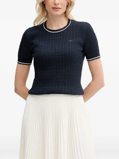 Lacoste Cable-knit Short-sleeve Sweater In Blue