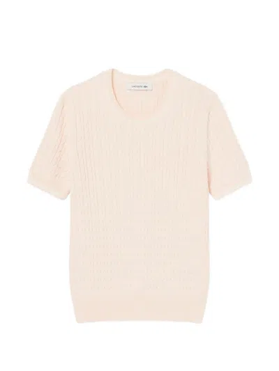 Lacoste Cable-knit Short-sleeve T-shirt In Neutral