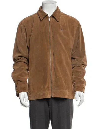 Pre-owned Lacoste Calf Leather Bomber Jacket In Brown