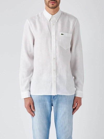 Lacoste Camicia M/l Shirt In Bianco Chiari E Naturali
