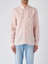 Lacoste Pink Linen Shirt With Straight Cut Collar In Rosa Antico