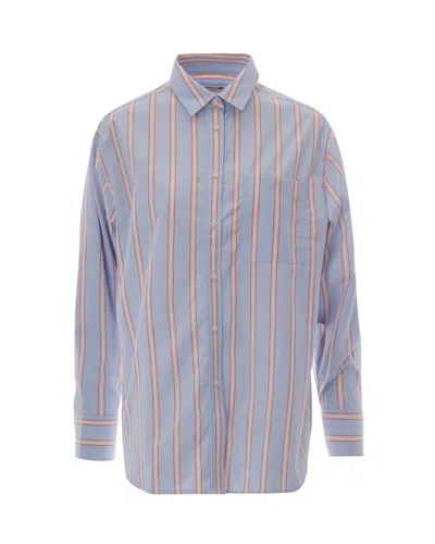 Lacoste Oversized Striped Poplin Shirt With Embroidered Crocodile In Gold