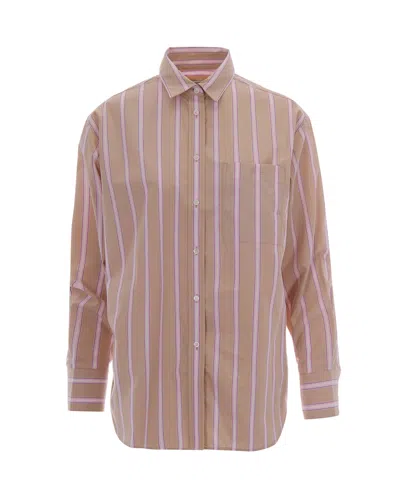 Lacoste Oversized Cotton Poplin Shirt With Striped Design And Embroidered Detail In Multi
