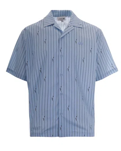 Lacoste Boxy Fit Chambray Buffalo Shirt With Crocodile Motif In Blue