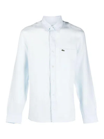 Lacoste Logo-embroidered Button-down Shirt In White