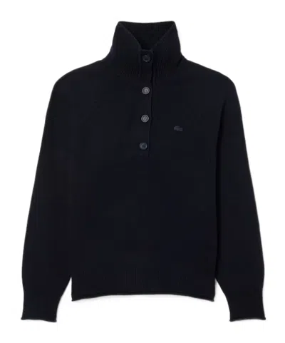 Lacoste Carded Wool High Neck Sweater In Blue
