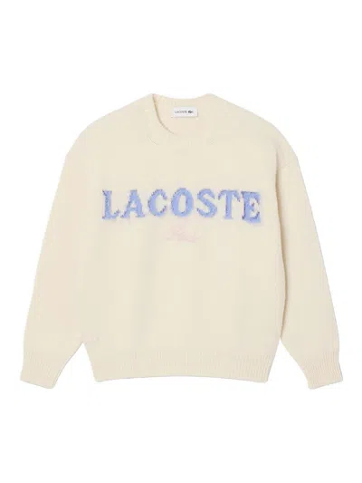 Lacoste Carded Wool Sweater With Inlaid Branding In Multi