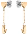 Lacoste Carnation Gold Tone Heart And Crocodile Drop Earrings In Carnation Gold