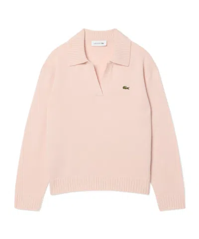 Lacoste Cashmere Polo Collar Sweater In Pink