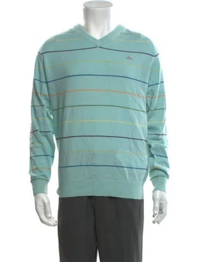 Pre-owned Lacoste Cashmere Striped Pullover In Green