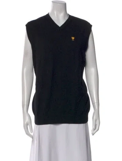 Pre-owned Lacoste Cashmere V-neck Sweater In Black